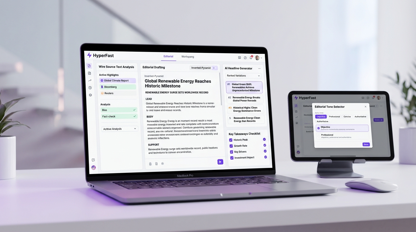 HyperFast AI News Content - One story transformed into vertical reels, carousels, social cards, and executive briefs