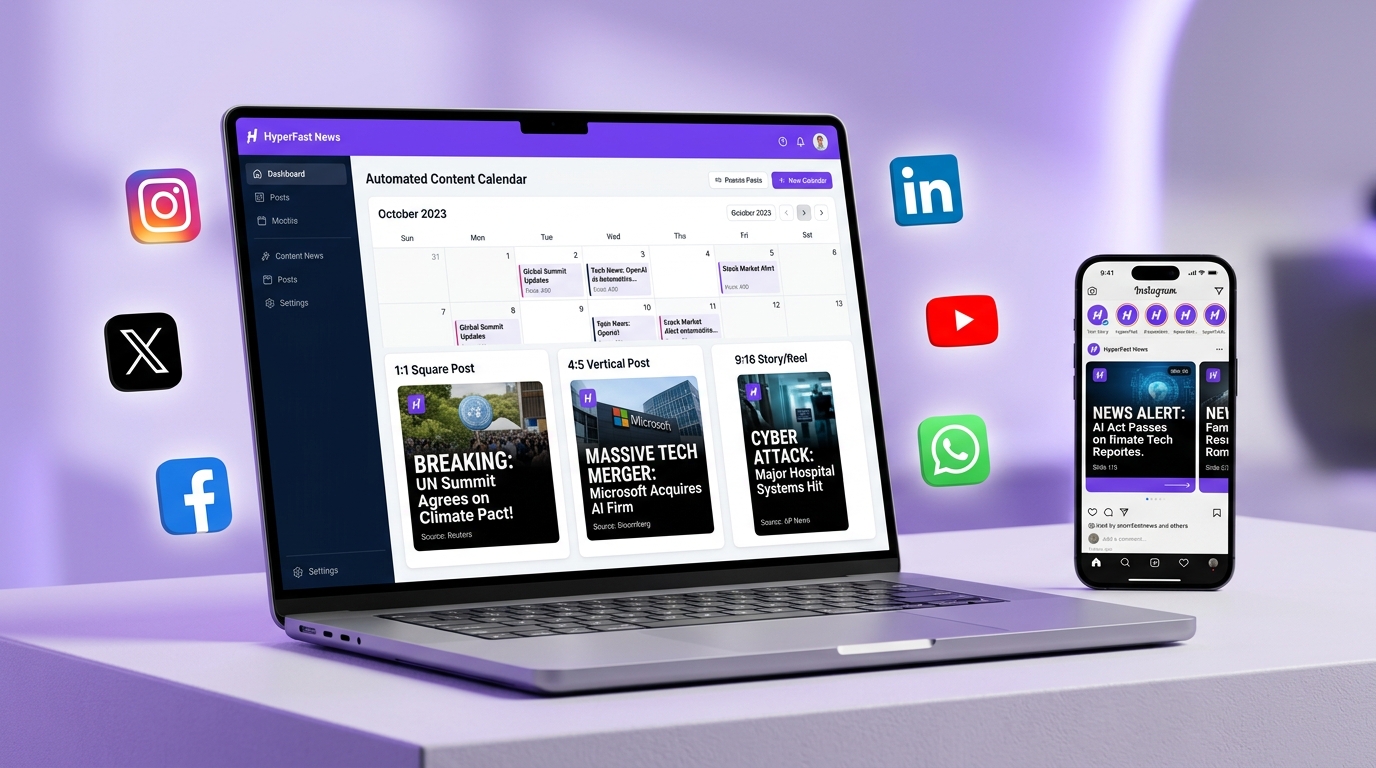 HyperFast News Social Media Automation - Branded card generation and multi-platform publishing