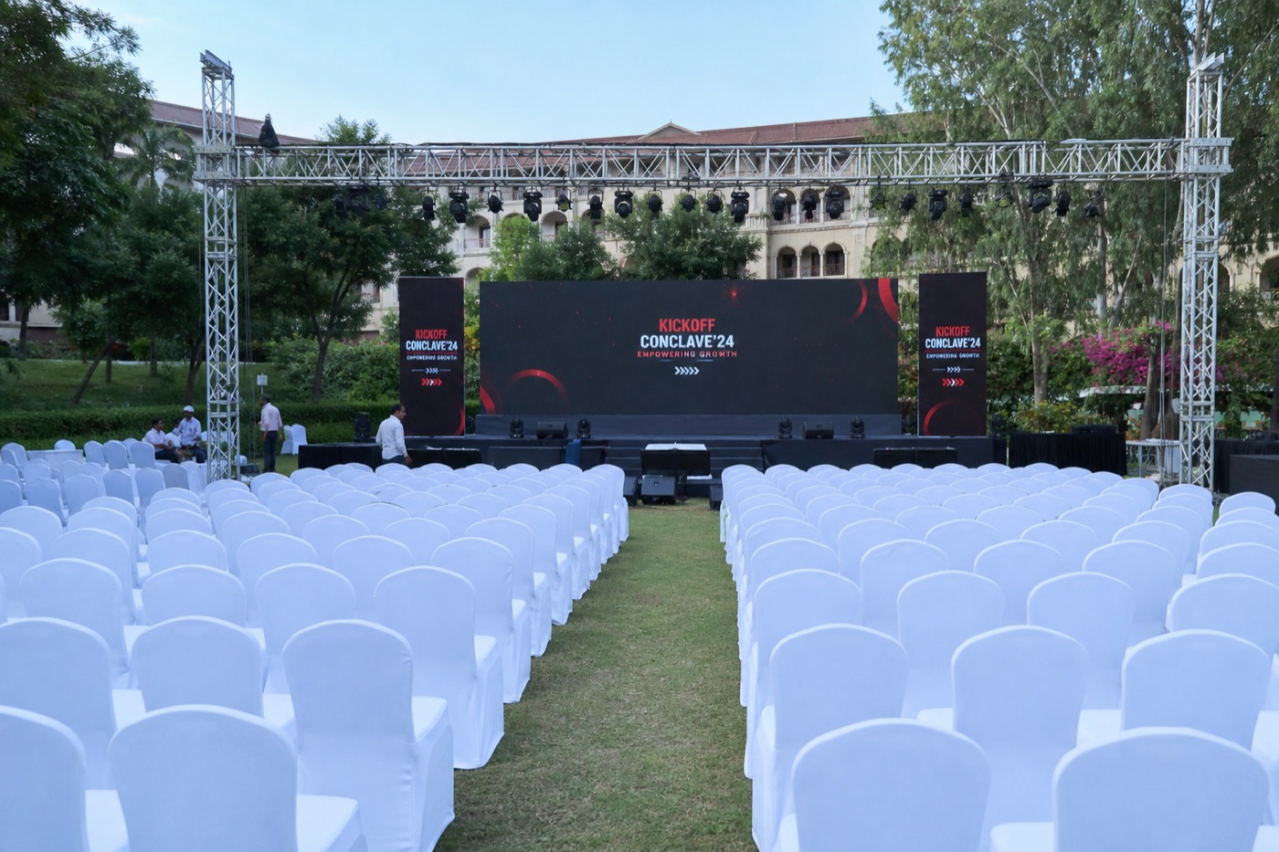 Conference venue stage before an event
