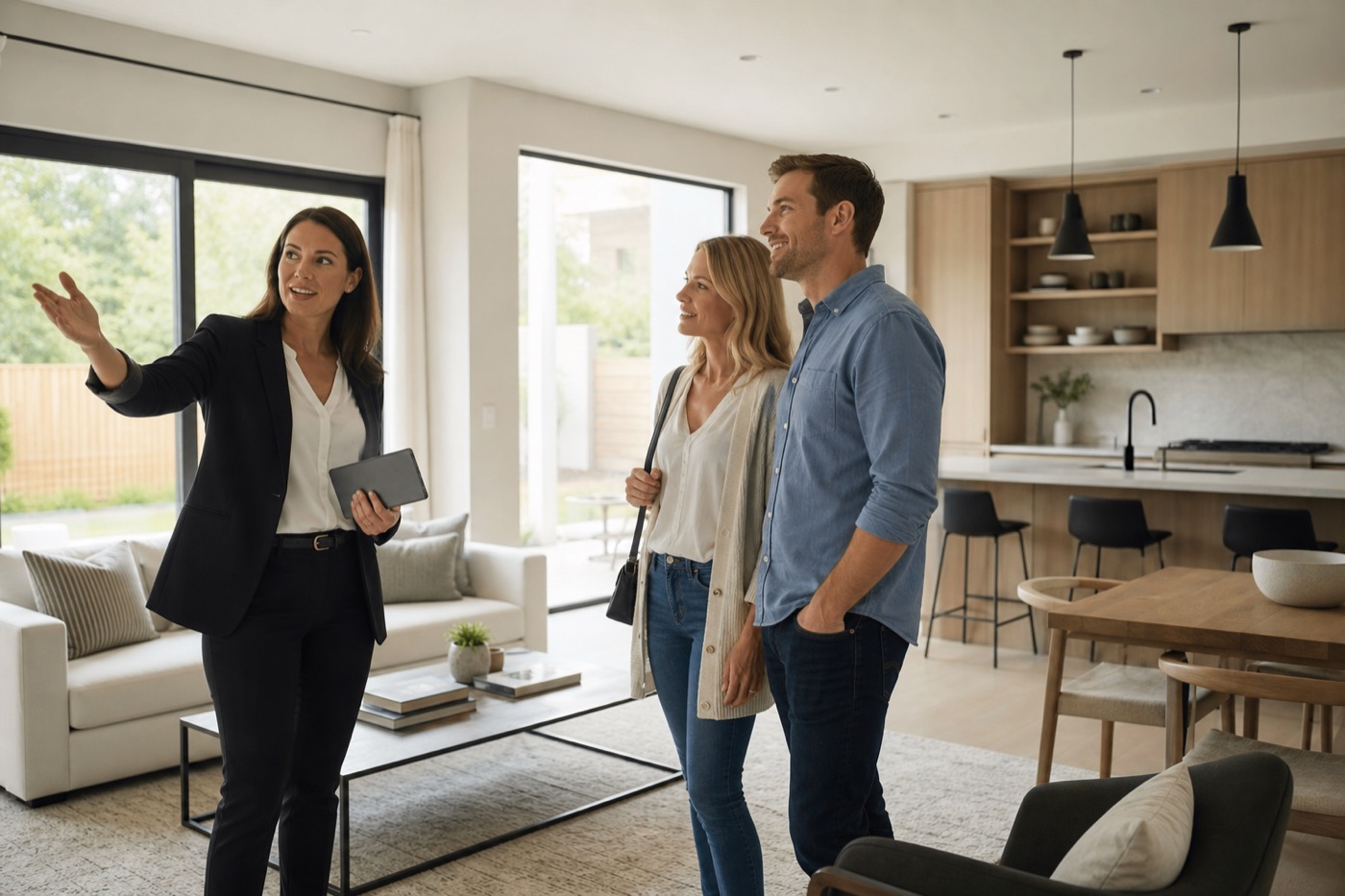 Real estate agent showing a home