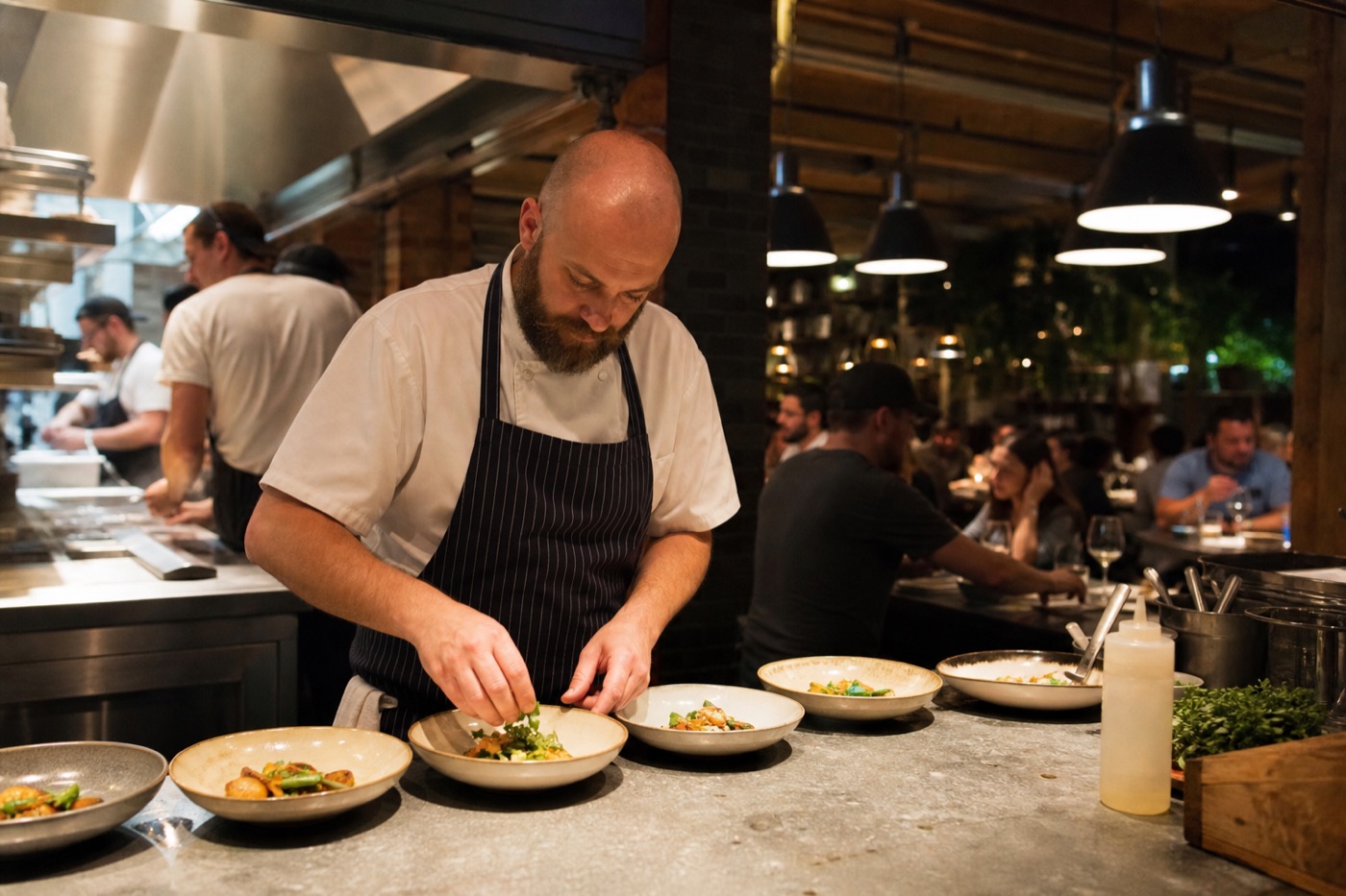 Restaurant chef plating a dish